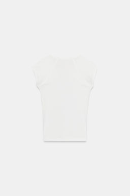 CAMISETA ESCOTE PICO / Blanco roto - Zara фото 6