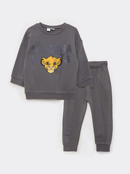 Bisiklet Yaka Uzun Kollu Aslan Kral Bask?l? Erkek Bebek Sweatshirt ve E?ofman Alt 2li Tak?m