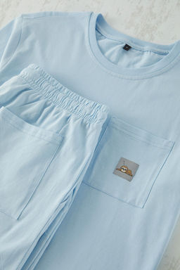TRENDYOL MAN Mavi Regular Fit Etiketli Sortlu Orme Pijama Tak?m? TMNSS25PT00018 - Trendyolmilla фото 3
