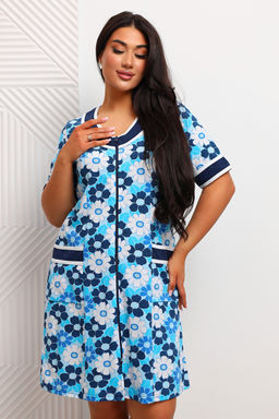 Халат женский из кулирки Марфа голубая ромашка макси - Амадэль фото 5