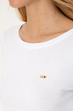 Kad_n Beyaz Slim Bisiklet Yaka Basic Sweatsh_rt