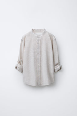 CAMISA RAYAS CON ALGOD?N Y LINO / Beige claro