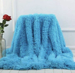 Меховой плед с длинным ворсом (Голубой) PLMEX014 Евро