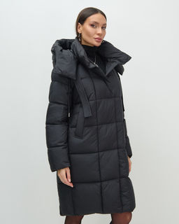 Пальто зимнее утепленное с капюшоном женское черного цвета 7700Ch - Visdeer фото 13