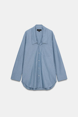 LOW COLLAR STRIPED POPLIN SHIRT - Zara фото 7