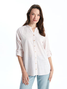 Ka??k Yaka ?izgili Poplin Kad?n G?mlek