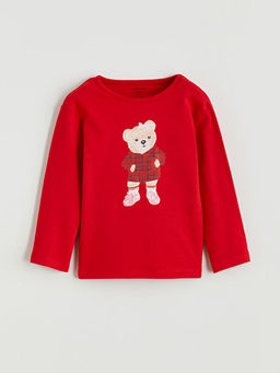 Bisiklet Yaka Ay? Teddy Bask?l? K?z Bebek Pijama Tak?m?