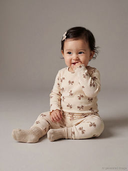 Bisiklet Yaka Fiyonk Bask?l? K?z Bebek Ti??rt ve Tayt