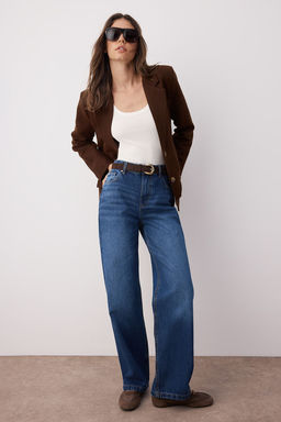 Trendyolmilla Koyu Mavi Yuksek Bel Wide Leg Jeans TWOSS25JE00276
