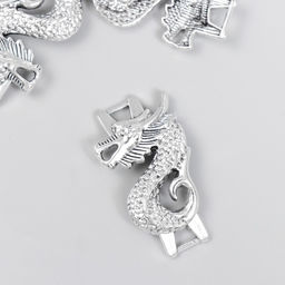 Цена за 5 шт. Коннектор для творчества металл 2 ушка «Китайский дракон», серебро, 3.6×2 см