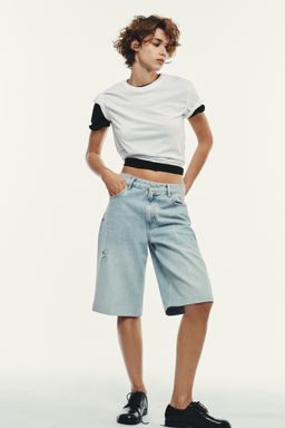 TRF RIPPED MID-RISE DENIM JORTS