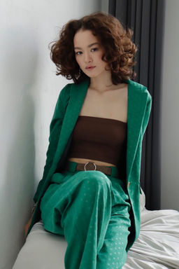 9963 Костюм брючный зелёный в горох - Martichelli фото 26