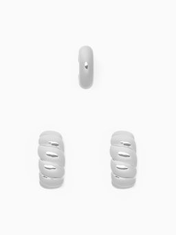 Серьги и каффы QF Плетённый бублик, набор, цвет серебро  фото 2