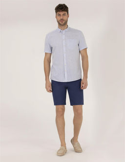 _ndigo Slim Fit Keten Kar___ml_ Bermuda _ort