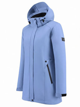 Парка женская софтшелл виндстоппер удлинённая с капюшоном голубого цвета 9614_1Gl