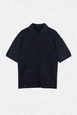 Antrasit Oversize/Genis Kesim Soluk Efekt %100 Pamuk Polo Yaka T-shirt TMNSS26TS00044