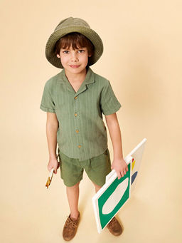 Keten Kar???m Erkek ?ocuk G?mlek ve ?ort 2li