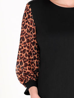 Платье с леопардовыми рукавами - Almond фото 3