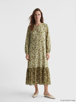 Bisiklet Yaka Desenli A Kesim Elbise