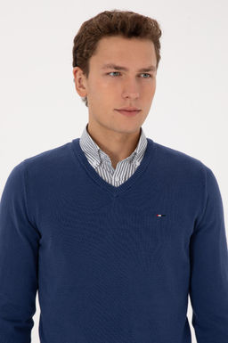 Erkek Slim Fit V Yaka _ndigo Basic Kazak - U.s. polo assn фото 2