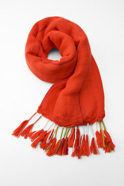 STRIPED FRINGED LINEN BLEND SCARF - Zara фото 7