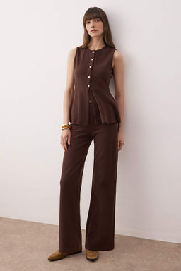 Kahverengi Selanik Dugmeli Belden Ac?lan Wide Leg/Palazzo Alt Orme Alt - Ust Tak?m TWOAW26AU00092 - Trendyolmilla фото 2