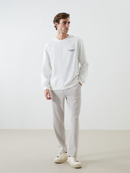 Bisiklet Yaka Uzun Kollu Bask?l? Erkek Sweatshirt