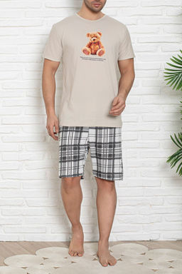 Trendyolmilla Man Bej Regular Fit Ekose Bask?l? Sortlu Orme Pijama Tak?m? TMNSS25PT00042