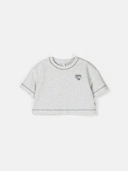 Футболка из футера "Серый меланж" укороченная 7+