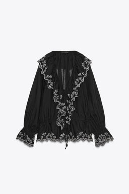 ZW COLLECTION EMBROIDERED RUFFLE BLOUSE - Zara фото 6