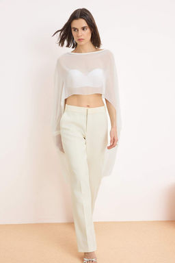 Beyaz Duz Kay?k Yaka Kolsuz Dokuma Sifon Party Bluz TPRSS26BZ00055