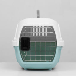 Переноска для животных пластиковая с металлической дверью 47х32,5х30 см, вес до 9 кг, голубая 9343 - Пижон фото 2