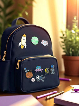 Набор значков (4 шт.) Космос, цветные в чёрном металле