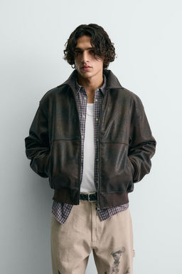 EMBOSSED FAUX LEATHER BOMBER JACKET FORD - Zara фото 11