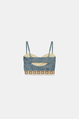 TOP Z1975 DENIM COMBINADO CROCHET / Azul medio - Zara фото 9