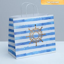 Пакет подарочный крафтовый, упаковка, Якорь, 32?28?15 см
