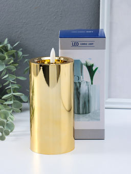 Светодиодная свеча LED - ночник RISALUX «Столбик. Глянец», от батареек 3×АА, золото, мерцающая 7.5×7.5×17 см