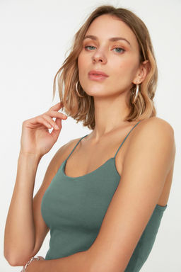 Mint Pamuklu Spagetti Ask?l? Fitted/Vucuda Oturan Crop Esnek Orme Atlet TWOSS20AL0006