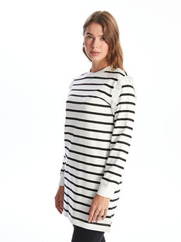 Bisiklet Yaka ?izgili Kad?n Sweatshirt Tunik