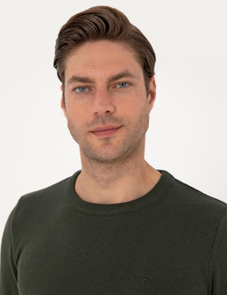 Koyu Haki Slim Fit Bisiklet Yaka Basic Triko Kazak - Pierre cardin фото 2