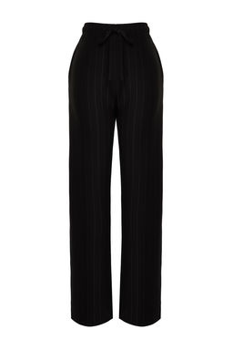 Siyah Kal?n Cizgili Straight/Duz Kesim Esnek Pantolon TWOSS24PL00072