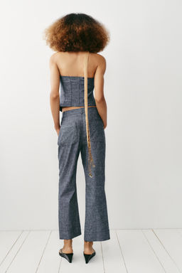 TOP CORTO ALAMARES CON LINO / Gris