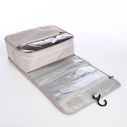 Косметичка-несессер дорожная на молнии, липучках, с ручкой, крючком, серая - Simaland фото 3