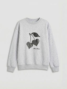 Bask?l? K?z ?ocuk Kal?n Sweatshirt