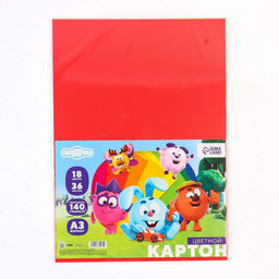 Цветной картон тонированный, 36 листов, 18 цветов, немелованный, двусторонний, 140 г/м², Смешарики