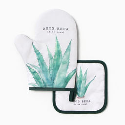Набор кухонный «Алоэ вера» варежка-прихватка 20×27 см, прихватка 17×17 см 100% п/э