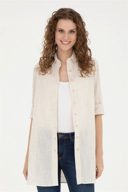 Женская рубашка цвета хаки с длинным рукавом светлого цвета