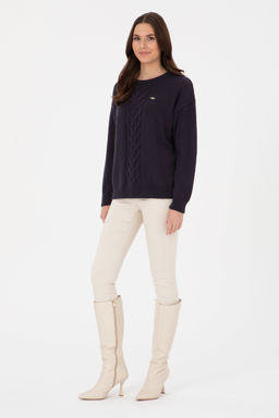 KadДn AГДk Lacivert Bisiklet Yaka Kazak