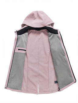 Парка женская софтшелл виндстоппер удлинённая с капюшоном розового цвета 9618_1R