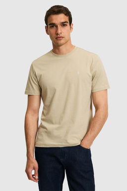 Erkek Regular Fit Bisiklet Yaka A__k Haki Basic Ti__rt